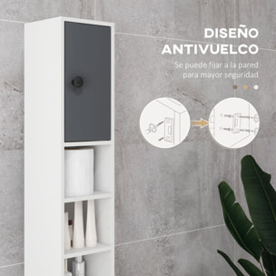 Columna de Baño Moderna Armario Alto de Baño con 1 Cajón 5 Estantes Ajustables y 2 Puertas Mueble de Baño Carga 30 kg 20x20x180 cm Gris