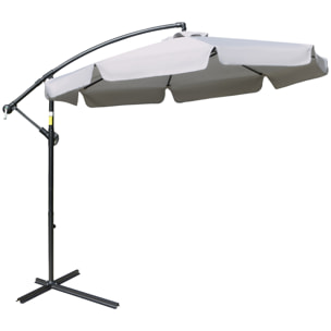 Parasol déporté octogonal inclinable manivelle Ø 2,65 x 2,45H m acier époxy polyester gris