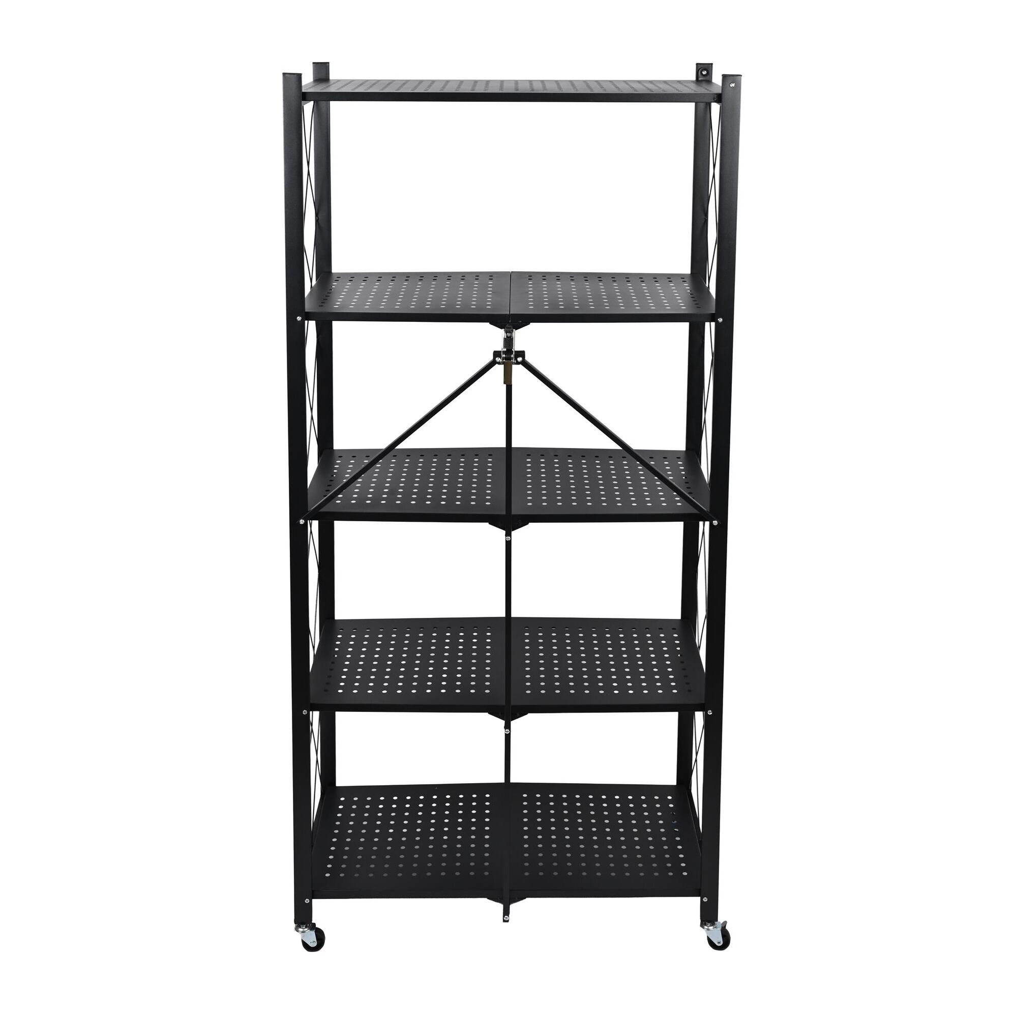 Estantería de Almacenamiento PLEGABLE de 5 Estantes con ruedas, SIN montaje - 71x34x160 cm color Negro