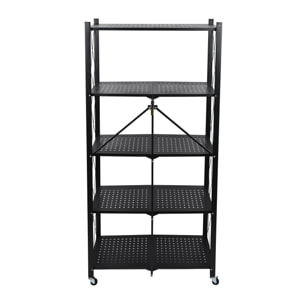 Estantería de Almacenamiento PLEGABLE de 5 Estantes con ruedas, SIN montaje - 71x34x160 cm color Negro