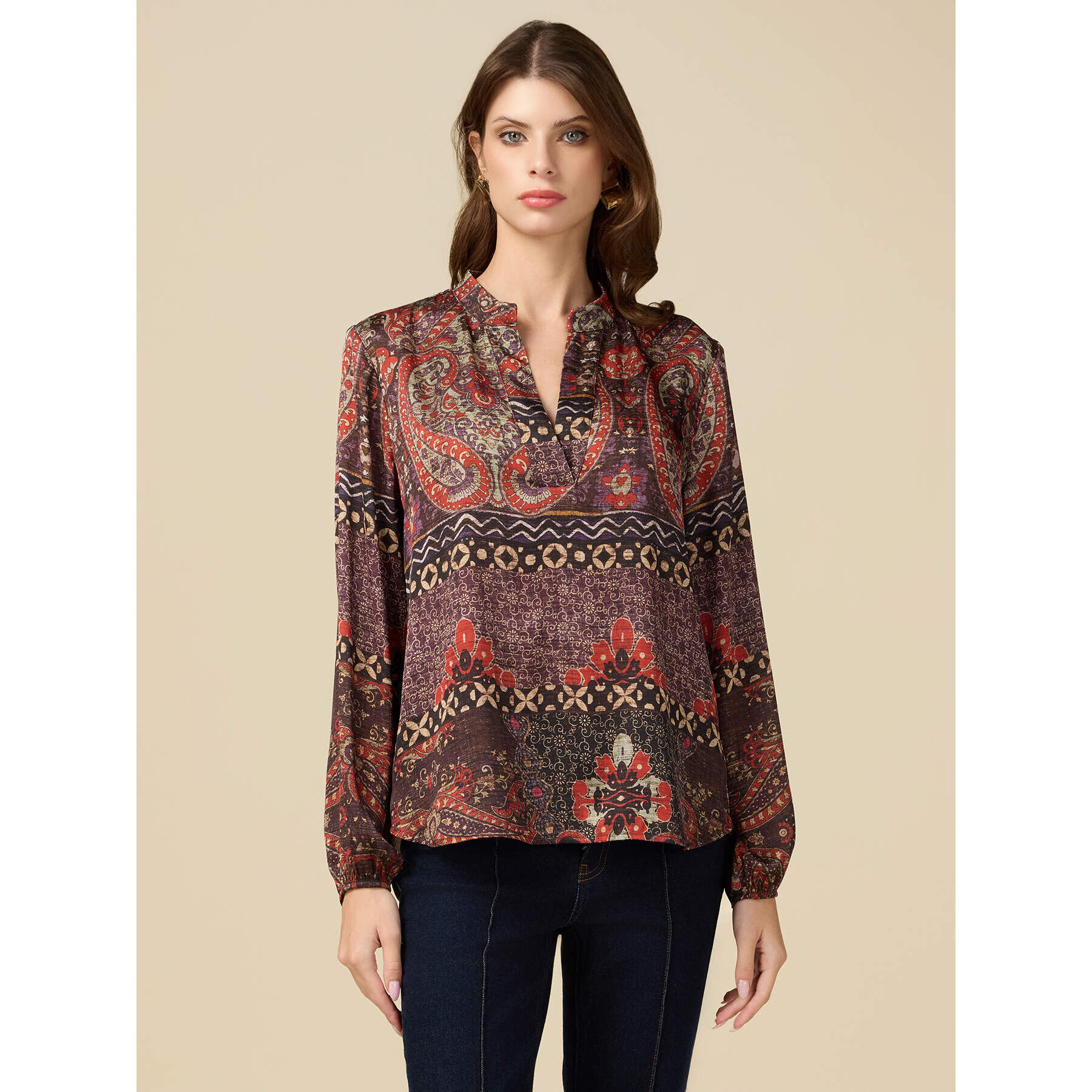 Oltre - Patterned satin blouse - Marrón