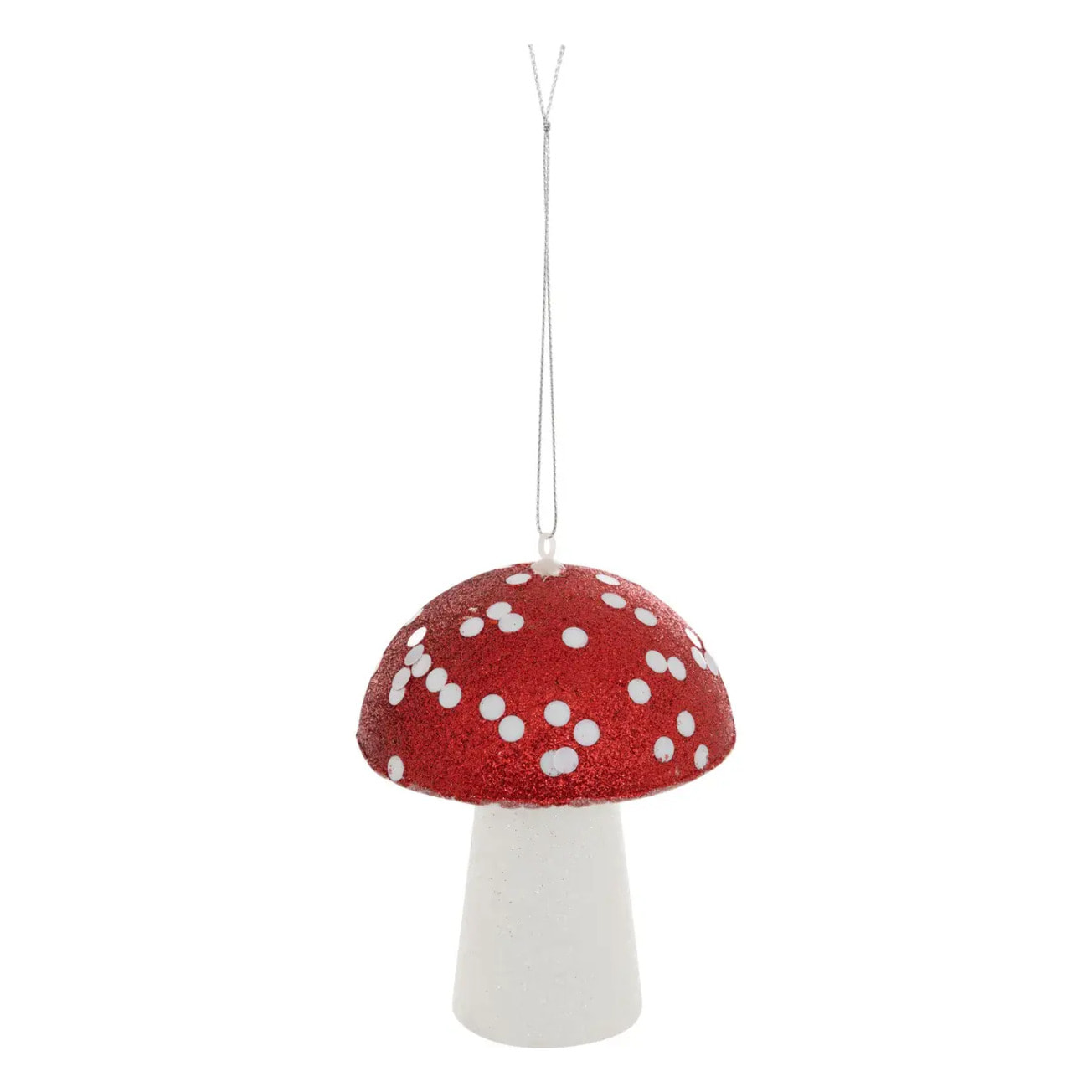 Sujet champignon paillettes polystyrène H.13cm rouge et blanc