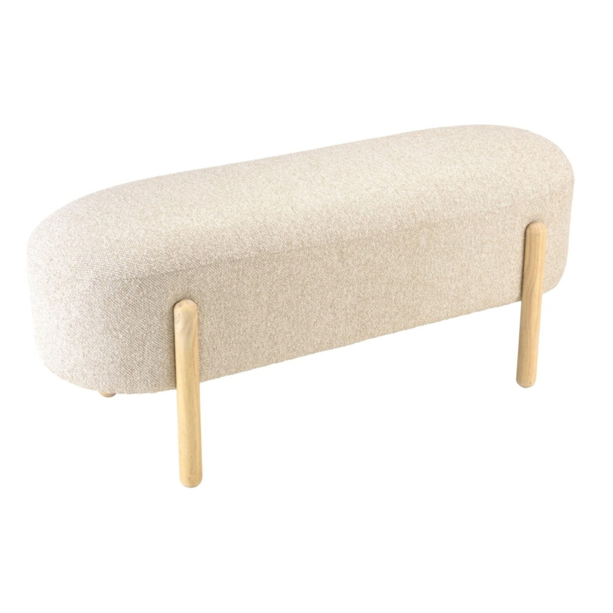 LEOPOLD - Banc en tissu effet laine beige et pieds bois