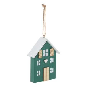 Suspension de sapin maison en bois rouge et vert 10 cm