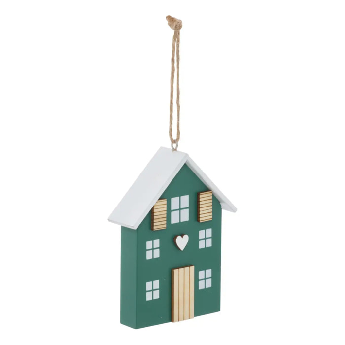 Suspension de sapin maison en bois rouge et vert 10 cm