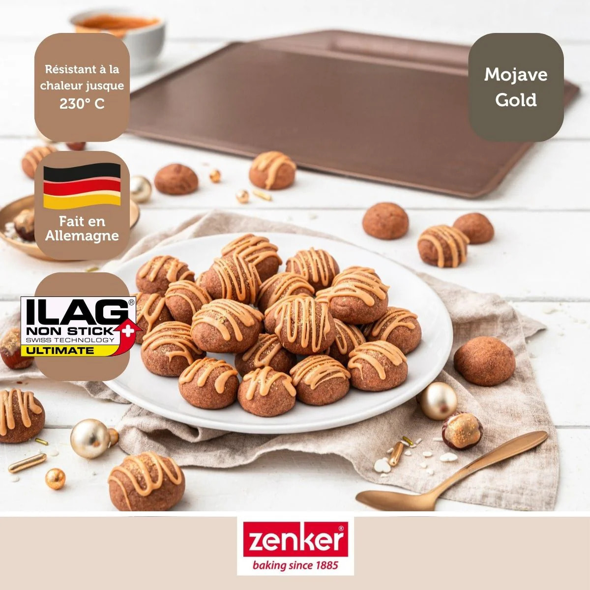 Ensemble de 2 Plaques à pâtisserie sans rebords 36 x 33 cm Zenker Mojave Gold