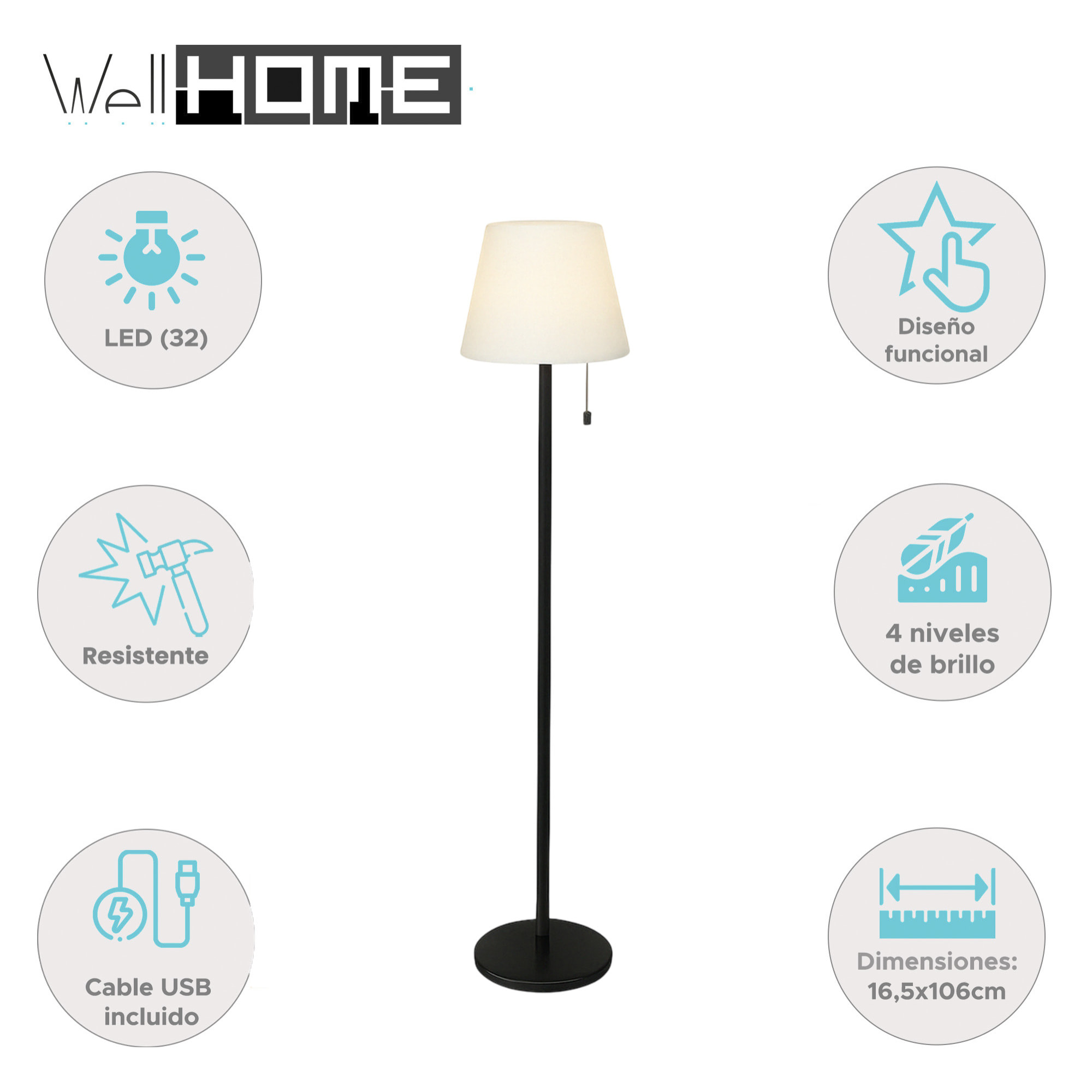 Well Home Lámpara de exterior Recargable con RGB y LED blanco cálido Ø16,5x106cm