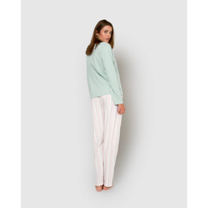 Pijama largo de algodón con escote pico serena verde azulado