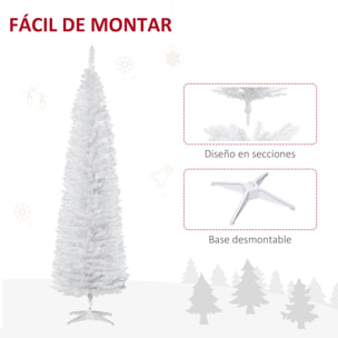 Árbol de Navidad Estrecho 210 cm, Árbol Artificial con 499 Ramas, Base de Plástico Desmontable, Fácil Montaje, para Salón Interior, Blanco
