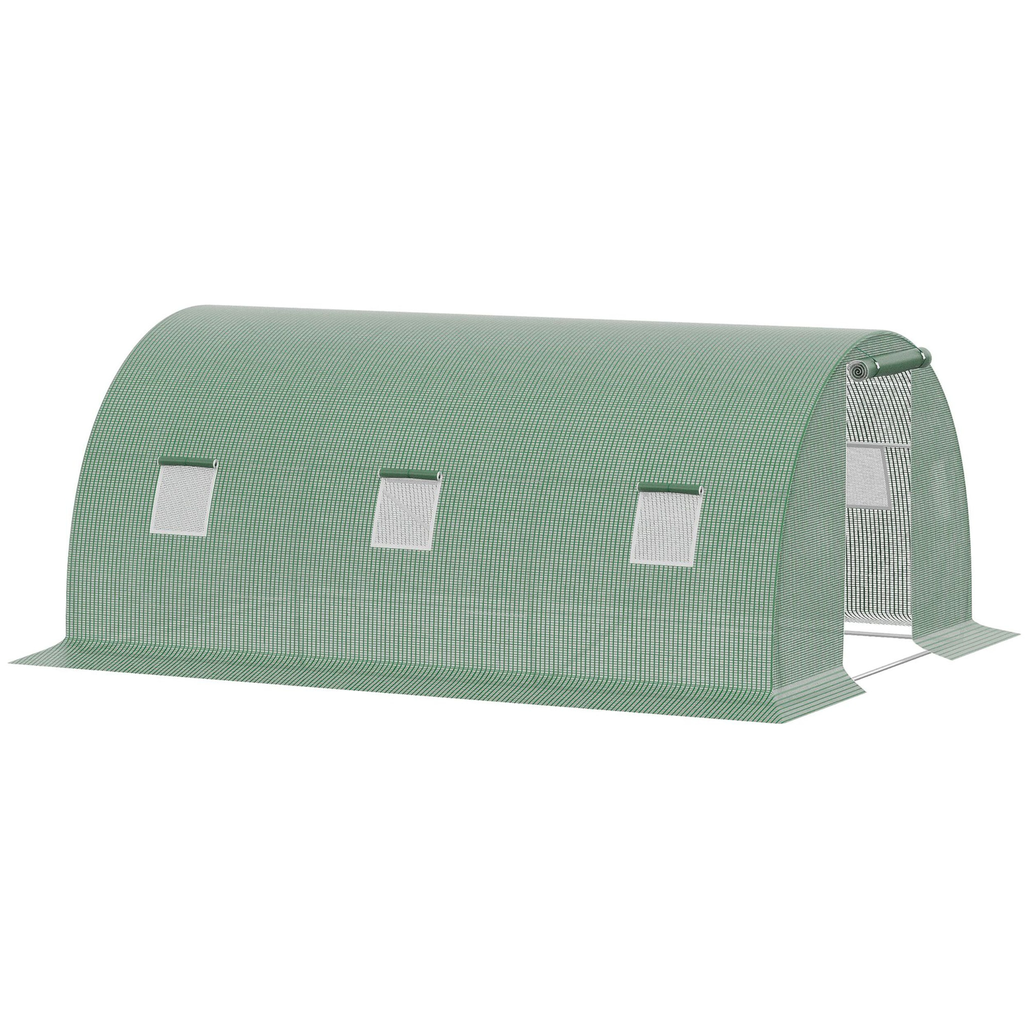 Invernadero de Exterior 4,5x3x2 m Invernadero de Túnel con Paredes Laterales Enrollables 6 Ventanas de Malla y Puerta Enrollable con Cremallera Invernadero para Jardín Patio Verde