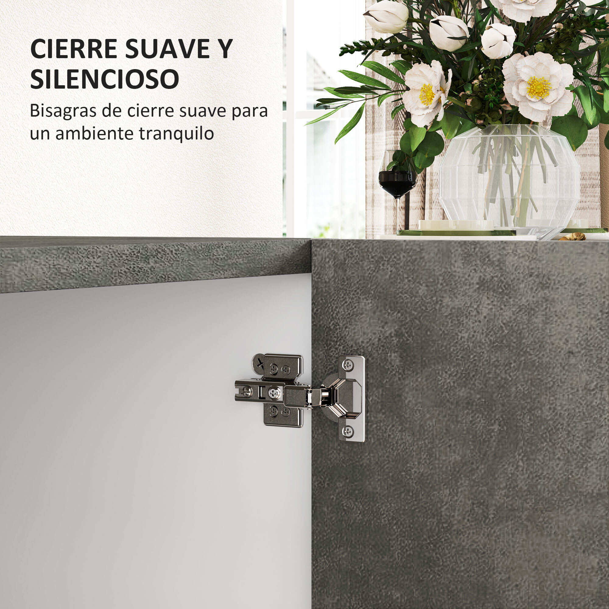 Aparador de 2 Puertas de Cierre Suave Aparador de Salón con Estante Mueble Auxiliar para Cocina Dormitorio Entrada 80x37x80 cm Gris Cemento y Blanco Brillo