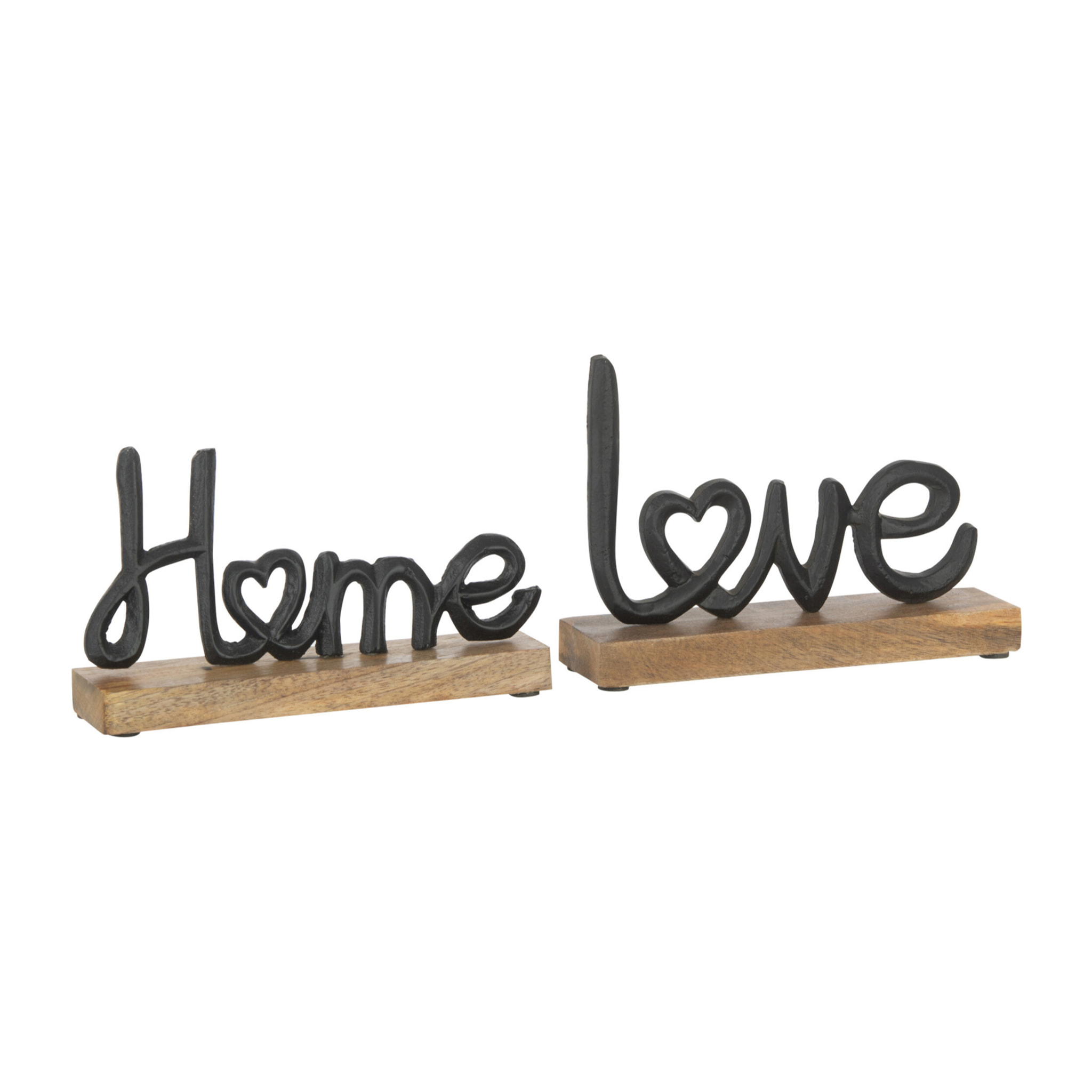 J-Line décoration Lettrage Love/Home - bois/aluminium - noir - large - 2 pièces