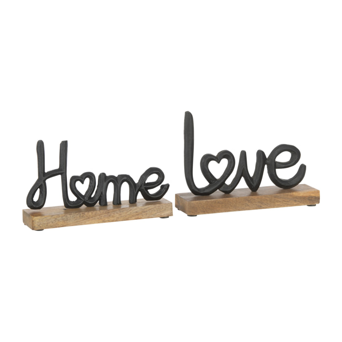 J-Line décoration Lettrage Love/Home - bois/aluminium - noir - large - 2 pcs