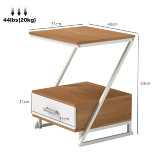Juego de 2 Mesas Auxiliares para Salón Mesitas Auxiliares en Forma de Z con Cajón y Compartimento Mesita Auxiliar para Salón Dormitorio 40x35x50 cm Madera Natural