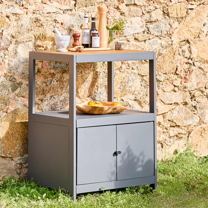 Cuisine extérieure aluminium et polywood 2 portes ALBI. anthracite. L 70 x P 50 x H 91 cm