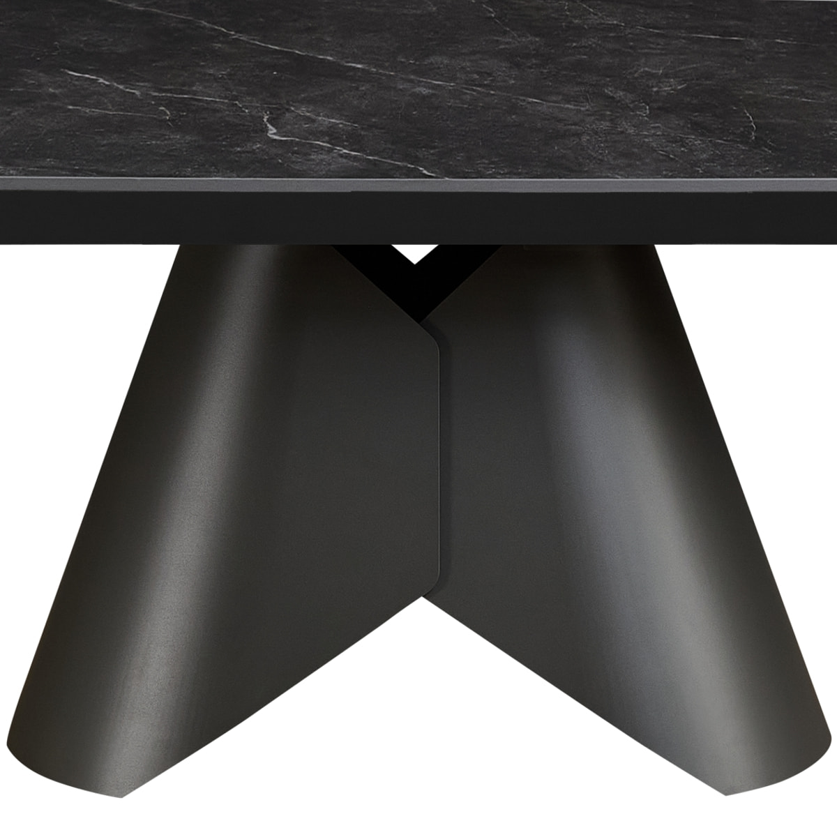 Table à manger extensible Tomasucci KAJA LARGE BLACK MARBLE - GREY, céramique effet marbre noir mat et métal gris mat, 200 à 300 cm