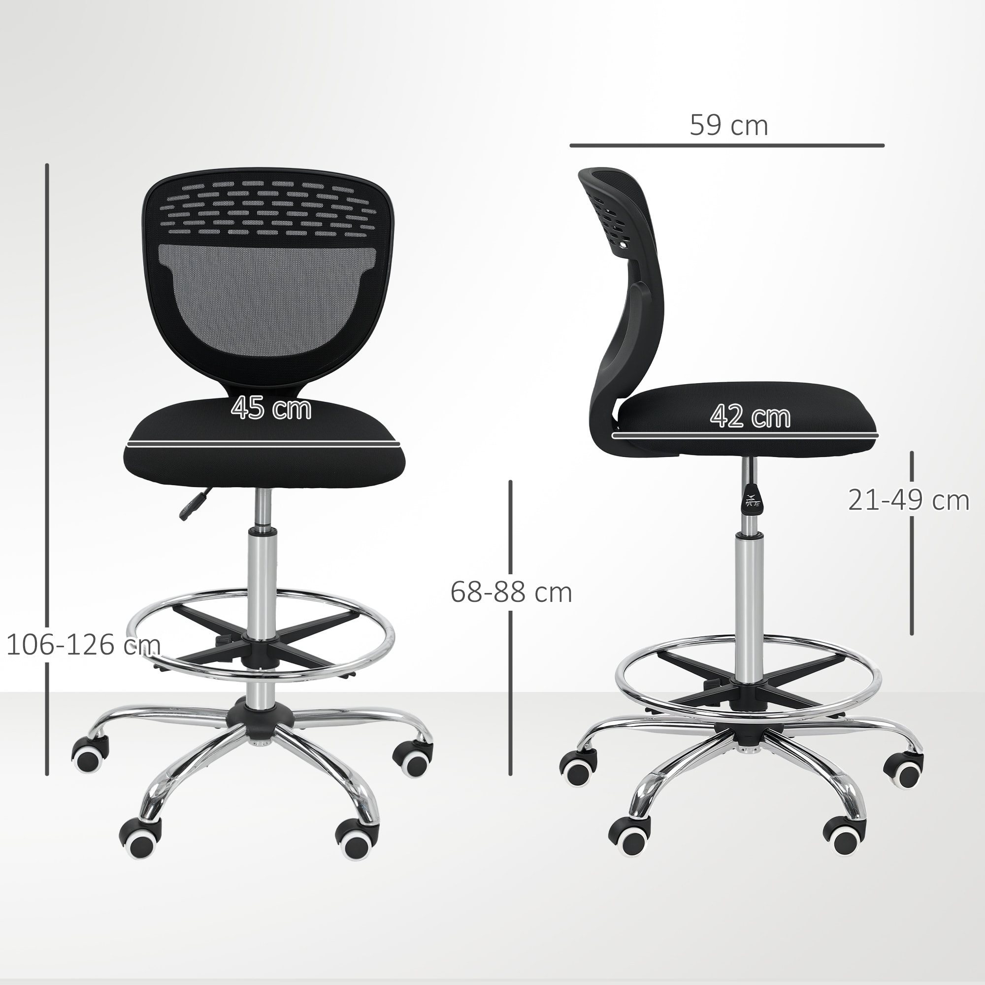 Chaise de bureau haute ergonomique - chaise de travail surélevée - assise haute réglable H.68-88 cm - noir