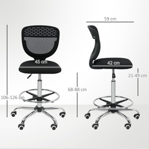 Chaise de bureau haute ergonomique - chaise de travail surélevée - assise haute réglable H.68-88 cm - noir