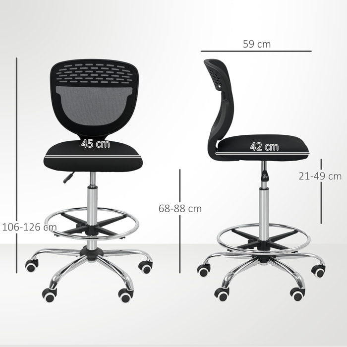 Chaise de bureau haute ergonomique - chaise de travail surélevée - assise haute réglable H.68-88 cm - noir