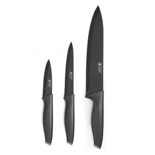 Advantage Negro - Juego de 3 cuchillos : cuchillo de pelar, cuchillo útil y cuchillo cocina