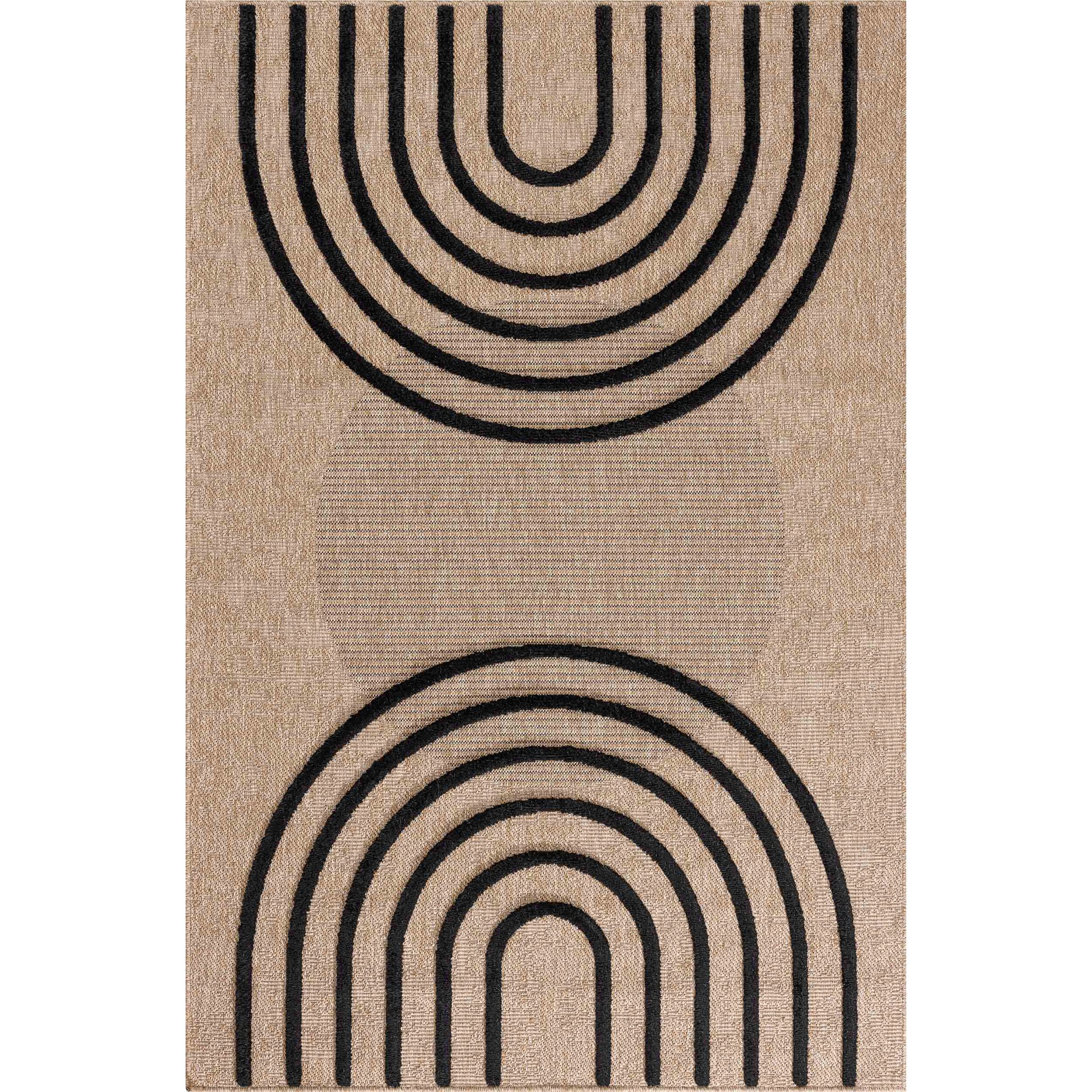 PALMA - Tapis aspect jute à motif arc en relief - Noir