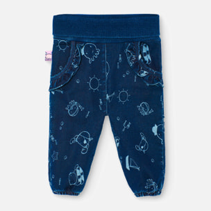 PantalÃ³n denim estampado niÃ±a reciÃ©n nacida, azul marino