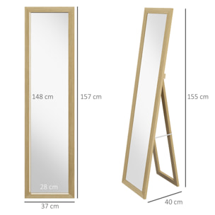 Espejo de Cuerpo Entero 37x155 cm Espejo de Pie Espejo de Pared Forma Rectangular con Marco de Madera Decorativo para Salón Dormitorio Pasillo Roble