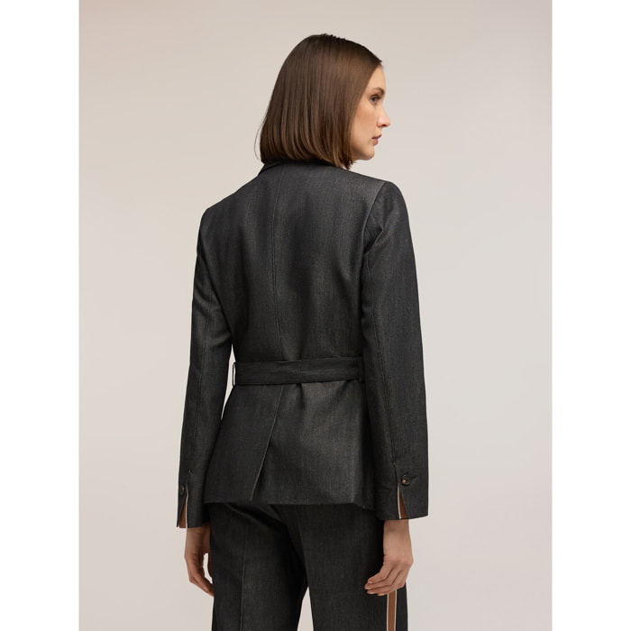 Motivi - Blazer con cinturón mezcla de ramio - Azul