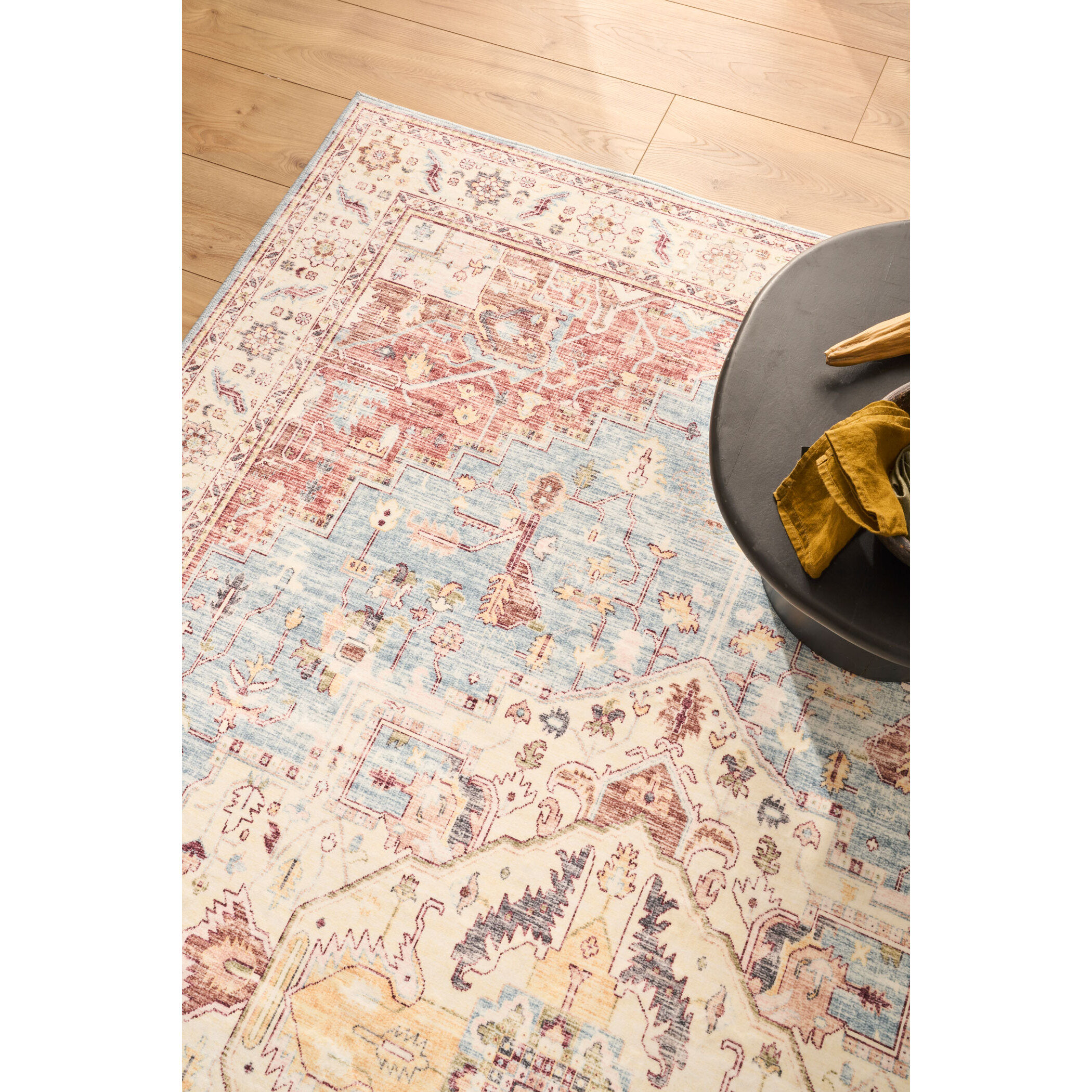 OTTOMAN - Tapis à poils courts doux à motif vintage multicolore