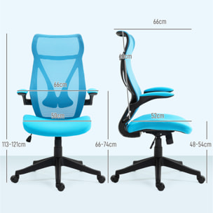 Silla de Escritorio de Malla Silla de Oficina Giratoria con Altura Ajustable Reposabrazos Abatibles y Función de Basculante Silla para Estudio Carga 120 kg Azul Claro