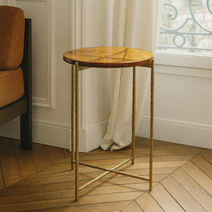 Table d'appoint avec plateau en verre ambre et pieds doré BELLI