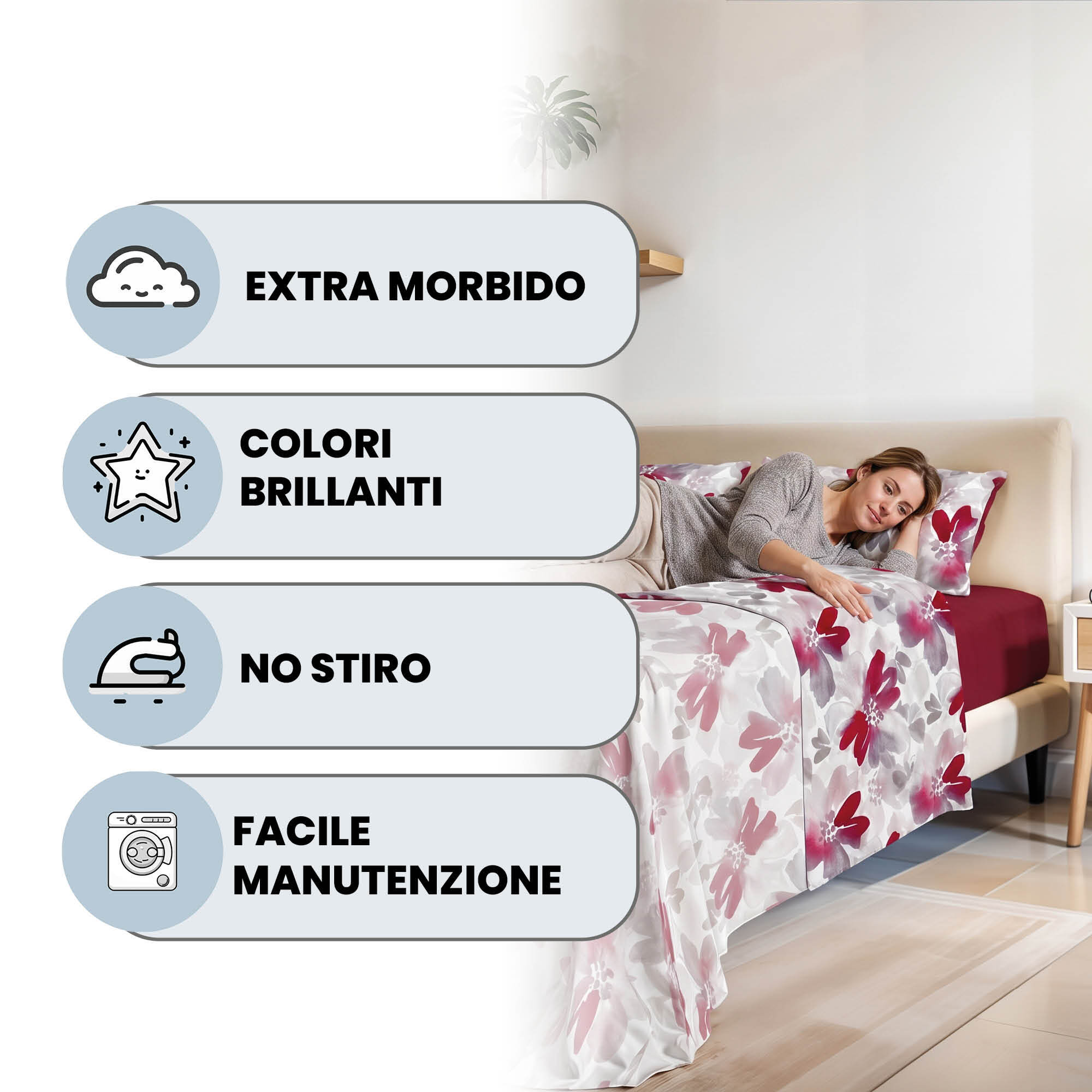 COMPLETO LETTO FASHION, 100% Microfibra, No Stiro - PASSION