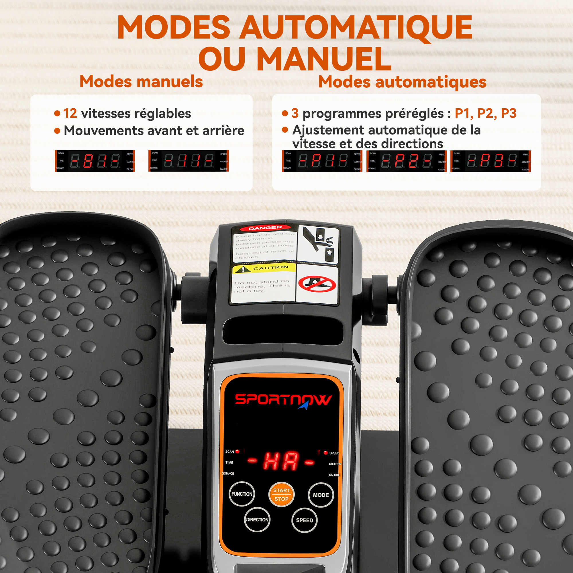 Mini Vélo elliptique 12 vitesses mode manuel & auto 3 programmes télécommande écran LCD