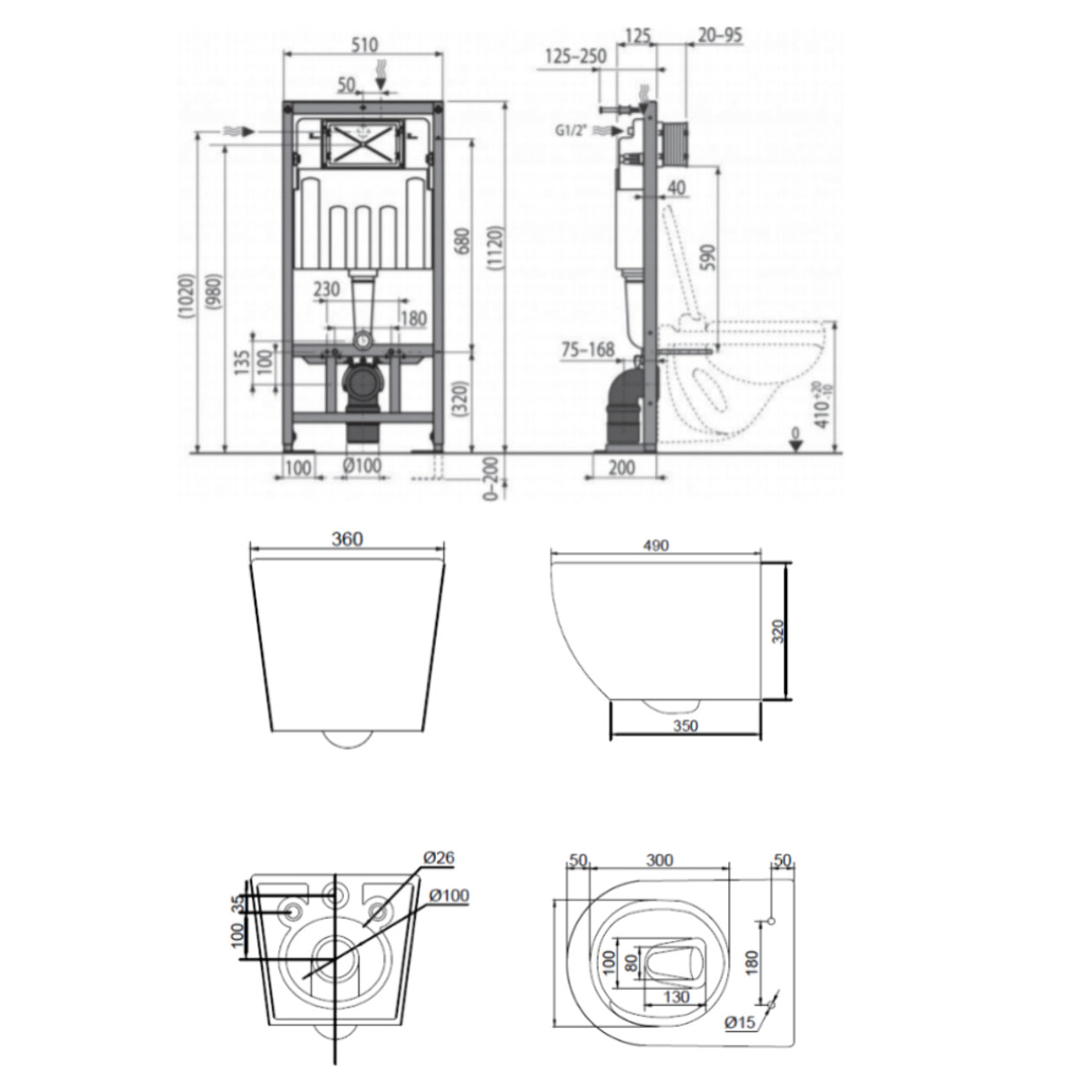 Pack WC bâti-support autoportant + WC sans bride Ceramia PixL avec abattant SoftClose + plaque noir (STCEPXWT02-U)