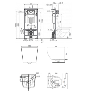 Pack WC bâti-support autoportant + WC sans bride Ceramia PixL avec abattant SoftClose + plaque noir (STCEPXWT02-U)