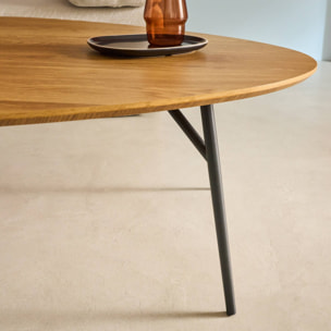 Table basse triangulaire pieds métal noirs et effet chêne  EZIA
