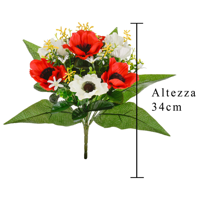 Bouquet Di Anemoni. Altezza 34 Cm - Pezzi 6 - 24X34X24cm - Colore: Rosso - Bianchi Dino - Fiori Artificiali