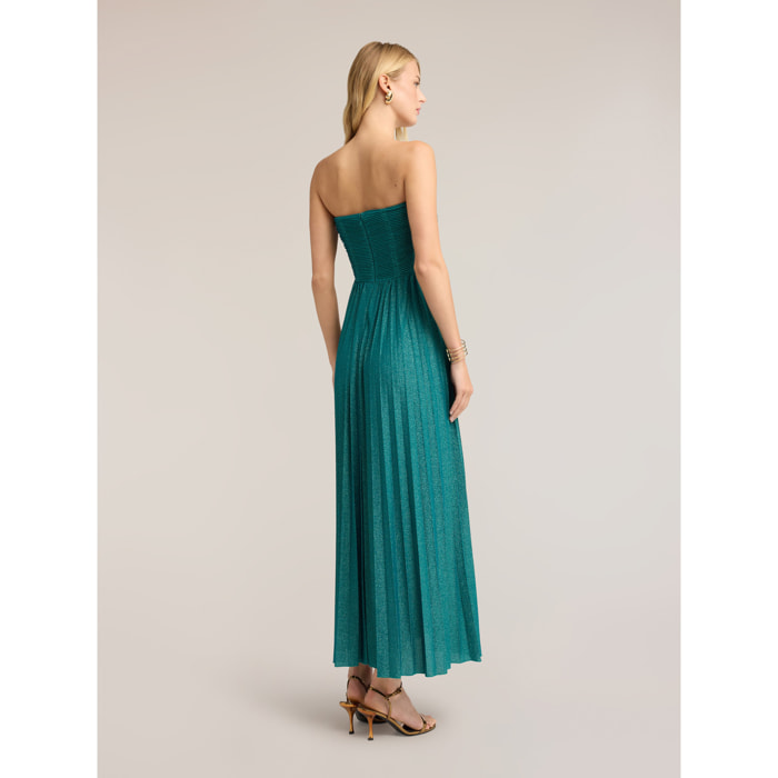 Motivi - Vestido largo plisado en jersey lurex - Verde