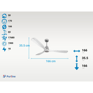 Ventilateur de plafond Réversible  Thermostat Dimmable Wifi Moteur à courant continu Toits en pente Télécommande Lumière à trois tons Hypersilence Mémoire