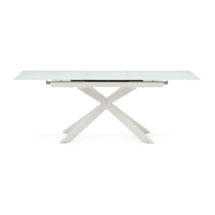 Mesa extensible Atminda cristal templado y patas de acero acabado blanco 160 (210) x 90 cm