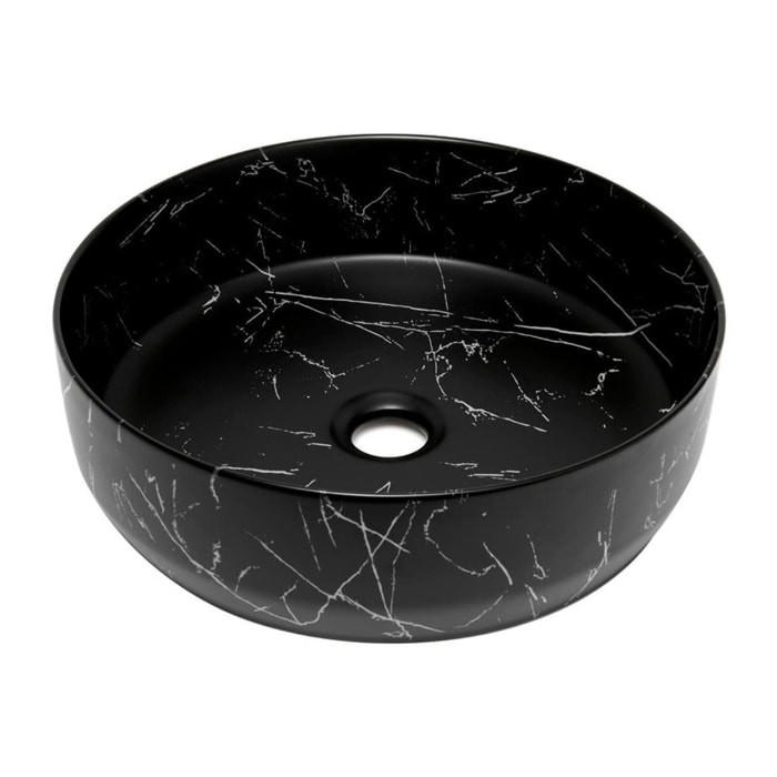 Vasque à poser ronde diamètre 39 cm - effet marbre noir mat - sans trop-plein - SAT Infinitio