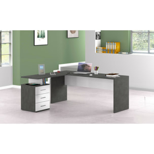 Scrivania ad angolo, Made in Italy, Tavolo da computer minimal, Scrittoio porta PC, cm 160x60h75, colore Grigio Cenere e Bianco lucido