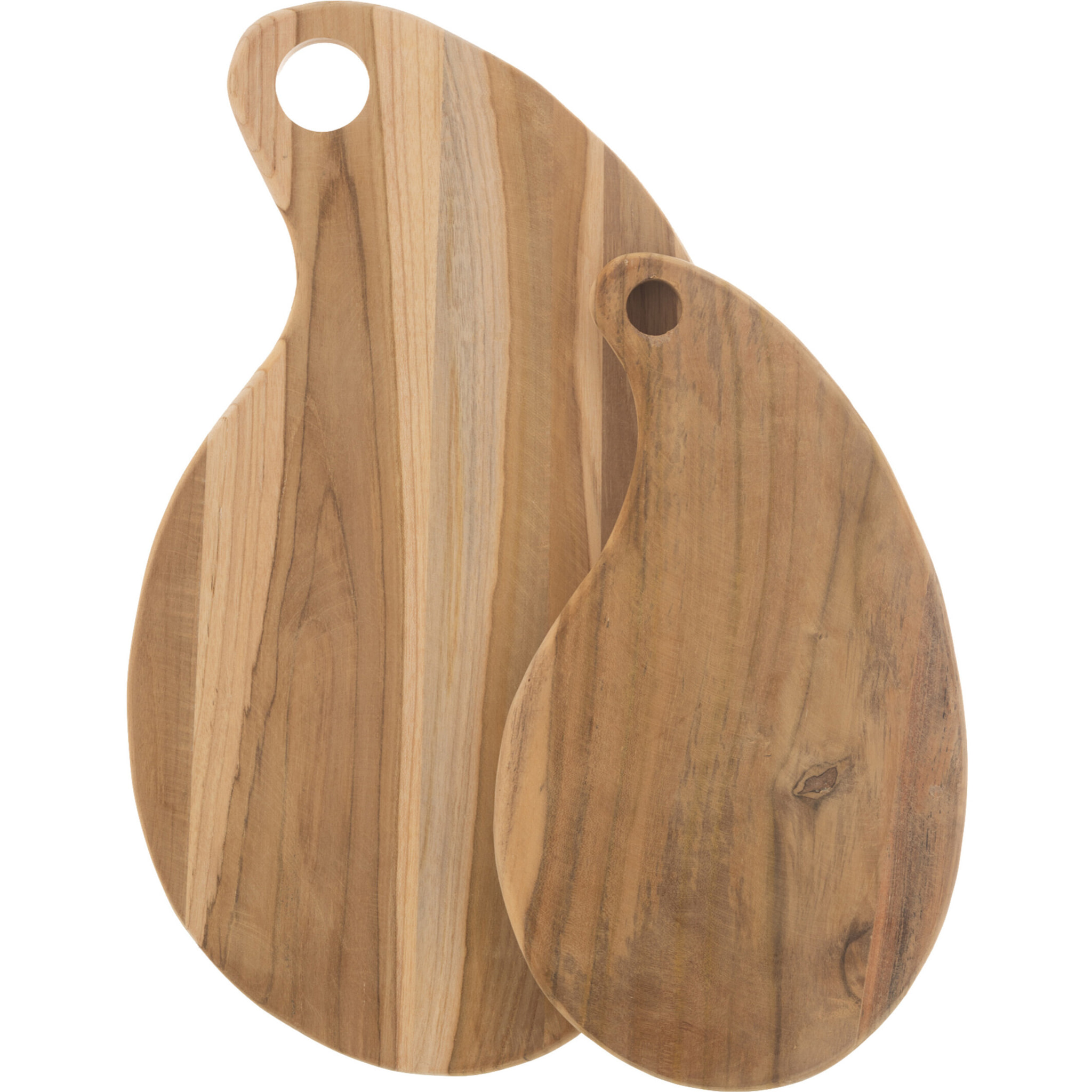 J-Line Planche à découper en teck, planche en bois naturel utilisable comme planche à petit déjeuner ou plat de service, aide de cuisine premium, brun, 26,5x1,5x45 cm