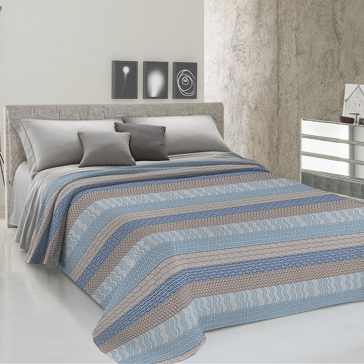 Copriletto di cotone azteco azzurro 100% cotone