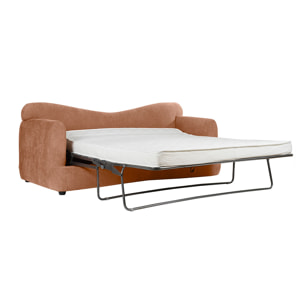 Canapé convertible déhoussable 3-4 places design haricot en tissu effet velours terre brûlée SACHA