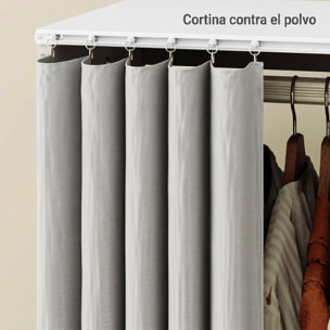 HOMCOM Armario Ropero con Ruedas, Armario para Ropa con Cortina, Barra para Colgar, 3 Estantes Abiertos, para Dormitorio, 80x40x128 cm, Blanco