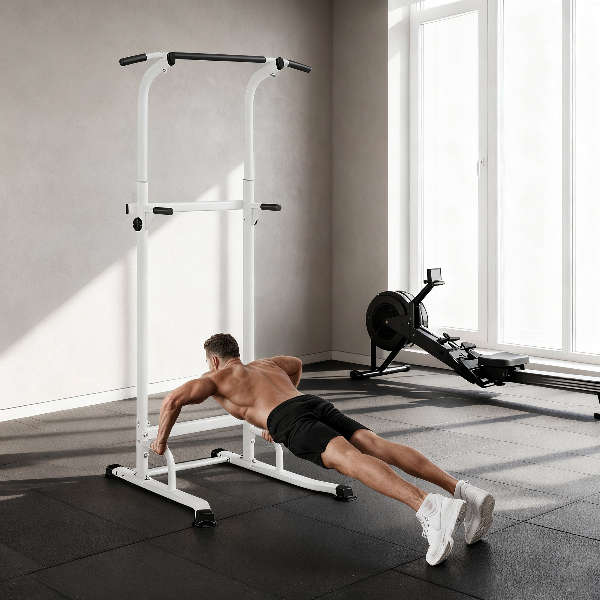 Barra de Dominadas Altura Regulable 176,5-227 cm, Estación de Fondos Resistente para Gimnasio en Casa, Máquina Dominadas Multifuncional, para Entrenamiento de Fuerza, Carga 120 kg