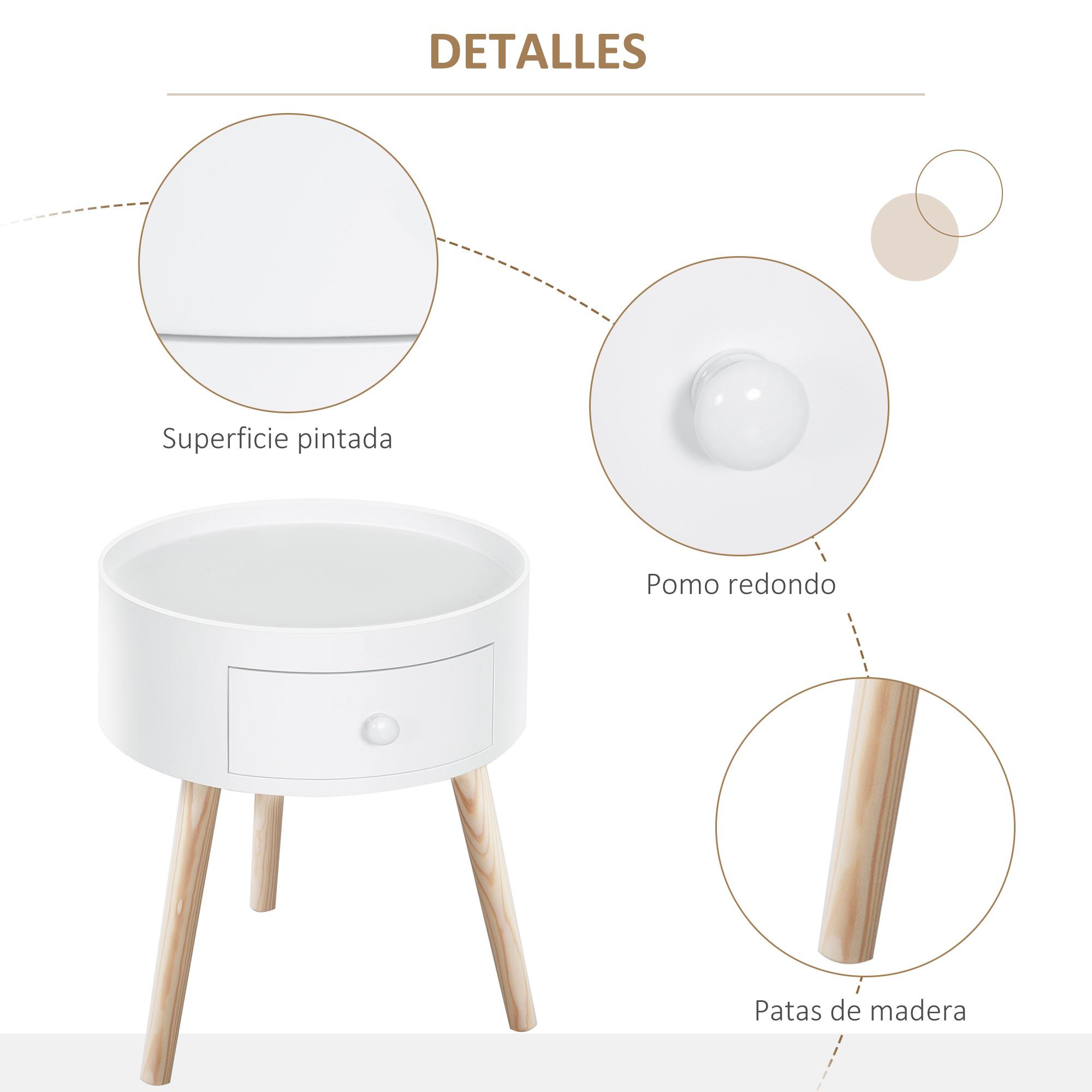 Mesa Auxiliar Trípode con Cajón Pata Elevada de Madera Blanco