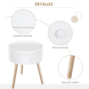 Mesa Auxiliar Trípode con Cajón Pata Elevada de Madera Blanco