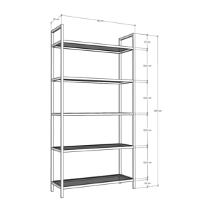 Libreria Diannell, Scaffale da ufficio, Mobile portalibri, Biblioteca, 80x30h165 cm, Oro